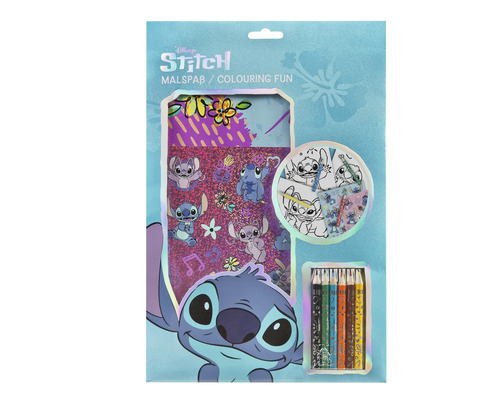 Set de colorat cu motivul Stitch, incluzând carte de colorat și creioane colorate