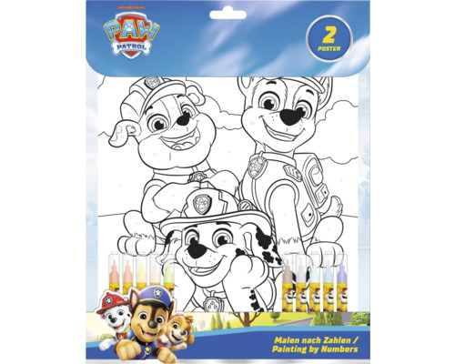 Set de pictură după numere cu două postere pentru colorarea personajelor Paw Patrol.