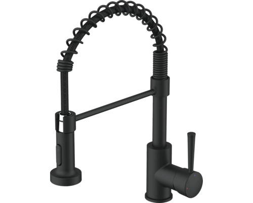 Baterie de bucătărie neagră cu arc spiralat