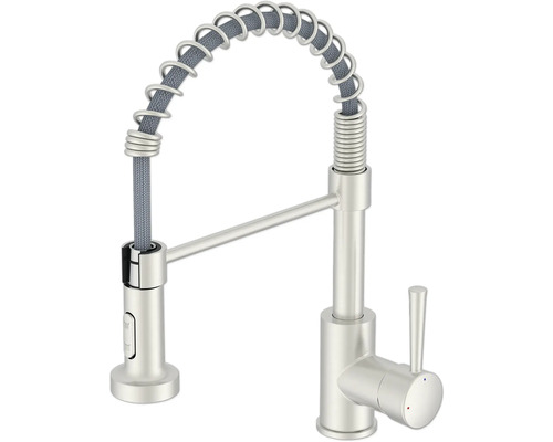 Baterie de bucătărie cu arc spiralat și duș extractibil