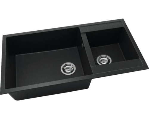 Chiuvetă neagră cu două cuve și scurgeri