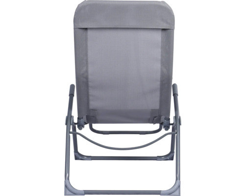 Scaun de camping gri cu șezut textil, vedere din spate