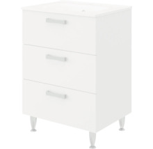 Dulap de bază pentru lavoar alb cu trei sertare și picioare