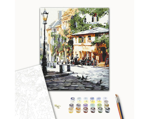 Pictură pe numere Summer Caffe 40x50 cm Set de pictură pe numere cu motivul unei scene stradale