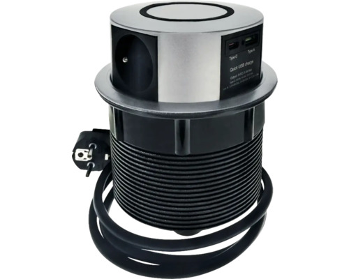 Priză retractabilă cu porturi USB și cablu de alimentare