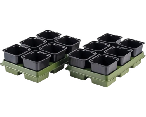 Set ghivece pentru răsaduri negru 12 buc. Ghivece de răsad în set cu tavă de răsad