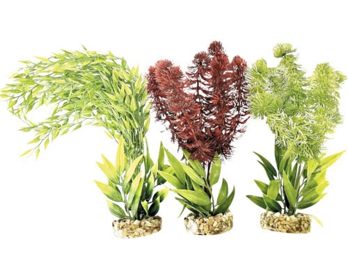 Trei plante artificiale de acvariu cu bază de piatră