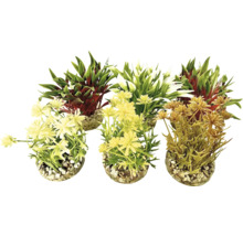 Trei plante artificiale în ghivece cu pietricele