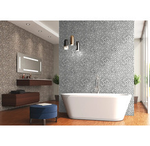 Baie cu mozaic, cadă freestanding și lavoar