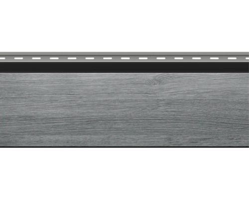 Panou de fațadă cu aspect de lemn și bandă de montaj perforată.