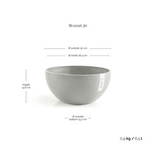 Vas pentru plante Ecopots Brussel 30 cu dimensiuni: diametru exterior 30 centimetri, interior 28,3 centimetri, înălțime 14,8 centimetri.