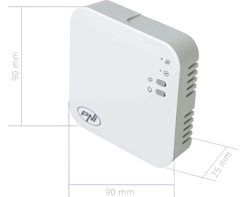 Termostat inteligent PNI Casa PNI CT25 cu dimensiunile 90 x 90 x 25 mm