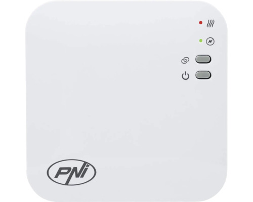 Logo PNI pe o unitate de control albă cu butoane și indicatori LED