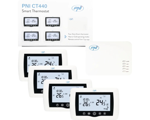 Termostat inteligent PNI CT440 cu patru zone, moduri de încălzire și răcire și control de la distanță prin aplicația Tuya