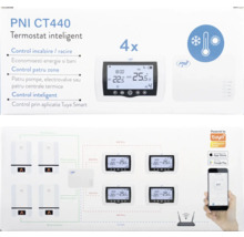 Termostat inteligent PNI CT440 pentru controlul încălzirii și răcirii pentru patru zone, compatibil cu aplicația Tuya Smart.