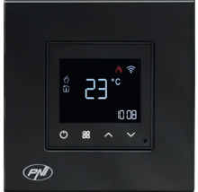 Regulator de temperatură negru cu afișaj digital și logo PNI