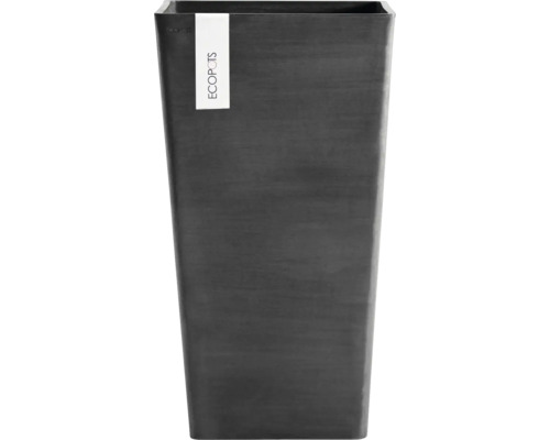 Ghiveci înalt pătrat Ecopots din plastic reciclat de culoare antracit.