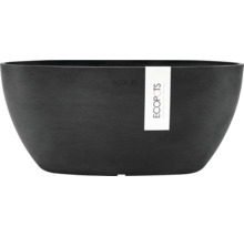 Ghiveci oval Ecopots din plastic reciclat cu aspect de piatră închisă la culoare.