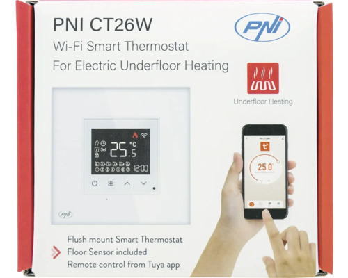Termostat inteligent PNI CT26W WiFi pentru încălzire electrică prin pardoseală în ambalaj