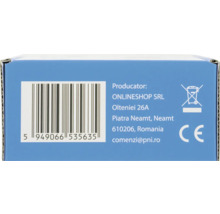 Imprimare pe ambalaj cu cod de bare, informații despre producător, simbol pentru eliminarea aparatelor electrice și marcaj CE