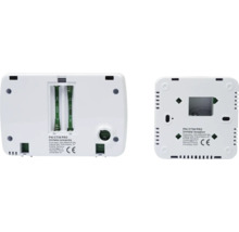 Spatele termostatului PNI CT36 PRO cu compartiment pentru baterii și marcaj CE