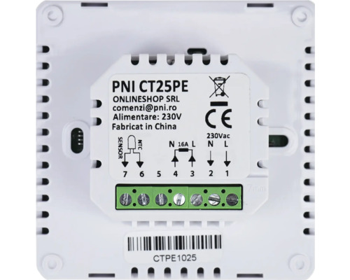 Detalii cablare termostat PNI CT25PE cu marcaj CE