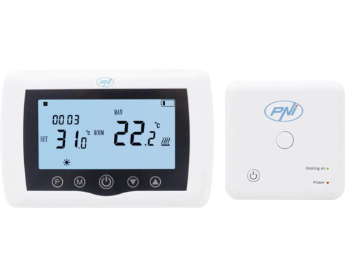 Termostat cu logo PNI cu afișaj digital și panou de control