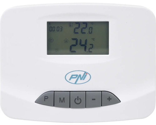 Termostat de cameră cu logo PNI cu afișaj digital și elemente de control