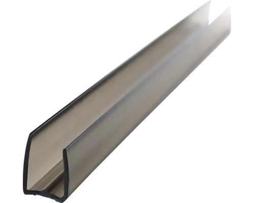 Garnitură profil U din plastic de culoare gri pentru margini de sticlă.