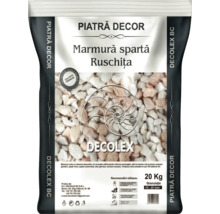 Ambalaj de marmură spartă Ruschita marca Decolex cu o granulație de 15-25 milimetri și o greutate de 20 kilograme.