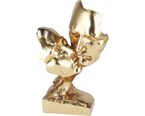 Sculptură sărut, două fețe pe un soclu, culoare aurie