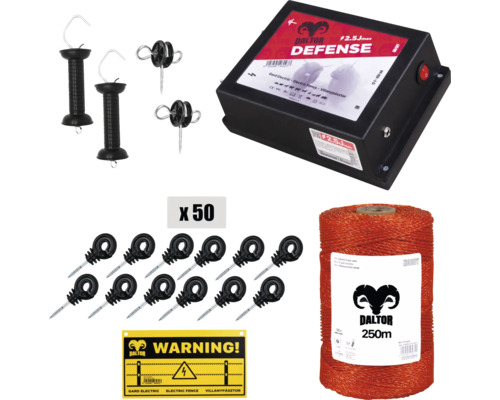 Set gard electric cu generator de impulsuri, fir pentru gard, izolatori de gard, mâner poartă și indicator de avertizare