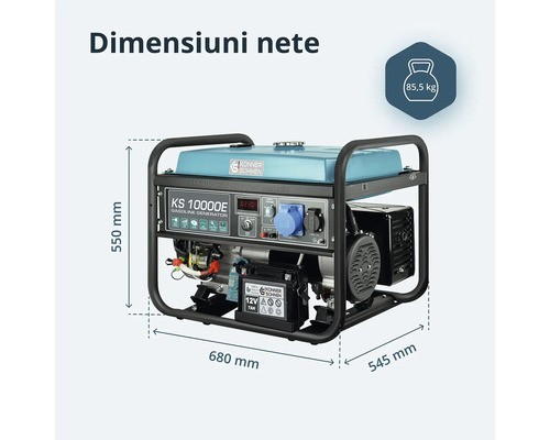 Generator pe benzină Konner und Söhnen KS 10000E cu dimensiuni