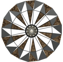 Lumină de tavan cu elemente triunghiulare din lemn și metal