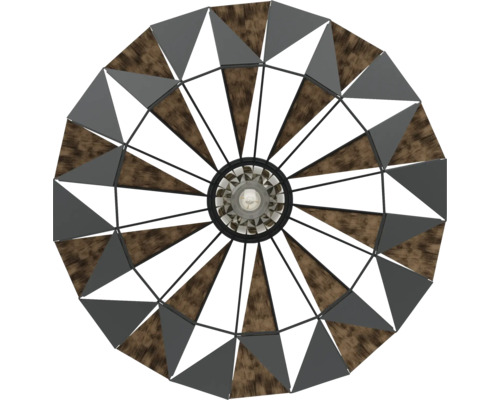 Lumină de tavan cu elemente triunghiulare din lemn și metal