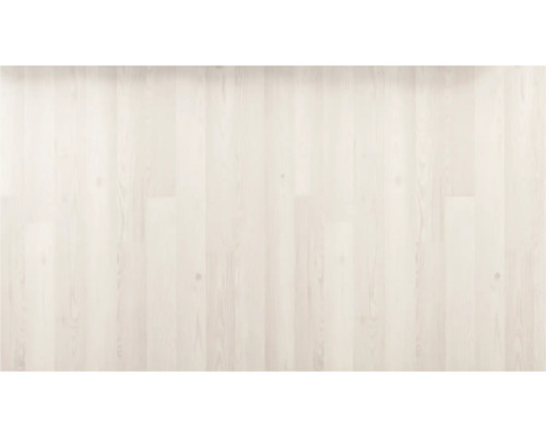 Pardoseală bej deschis cu aspect de lemn, plăci verticale și nervuri discrete.