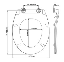 Desen tehnic al unui capac de toaletă cu dimensiuni