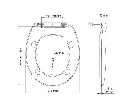 Desen tehnic al unui capac de toaletă cu dimensiuni