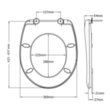 Desen tehnic al unui capac de toaletă cu dimensiuni