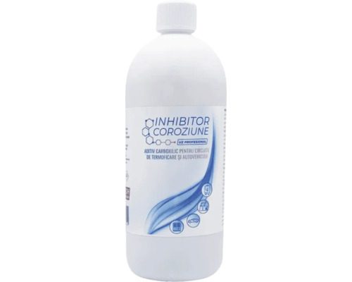 Inhibitor de coroziune pentru circuite de termoficare și autovehicule în flacon de plastic.