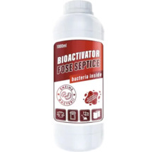 Bioactivator pentru fose septice, flacon de 1000 mililitri cu bacterii și enzime pentru eliminarea reziduurilor organice.