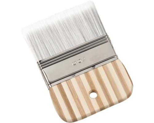 Pensulă plată cu peri deschiși la culoare și mâner din lemn