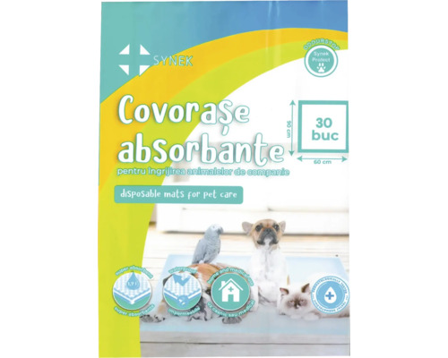Synek covorașe absorbante pentru animale de companie, 30 bucăți, dimensiuni 60 pe 90 centimetri