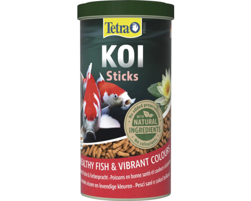 Hrană pentru pești Tetra Pond Koi Sticks în doză cu Tetra Logo, ingrediente naturale, fără conservanți și coloranți.