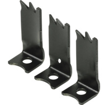 Trei conectori metalici de colț cu dinți de ferăstrău și găuri