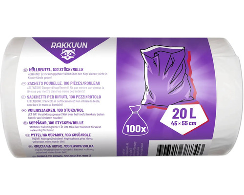 Rola de saci de gunoi cu 100 de bucăți, capacitate de 20 de litri și dimensiunile 45 x 55 cm