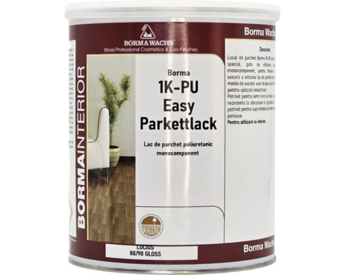 Lac de parchet poliuretanic monocomponent Borma Wachs 1K-PU Easy, lucios.