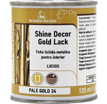 Lac auriu Borma Wachs Shine Decor, Pale Gold 24, 125 mililitri, foiță lichidă metalică lucioasă pentru interior.