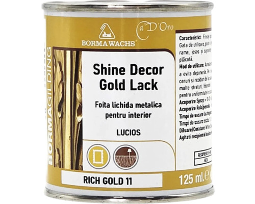 Foiță lichidă metalică Borma Wachs Shine Decor Gold Lack Rich Gold 11 lucios pentru interior 125 mililitri