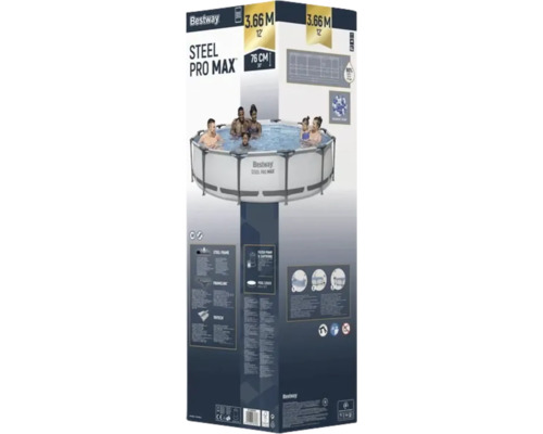 Ambalaj pentru piscină cu cadru Bestway Steel Pro Max cu diametrul de 3,66 metri și înălțimea de 76 centimetri